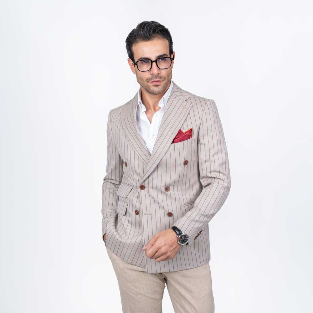 کت تک دبل برست خط دار three pocket