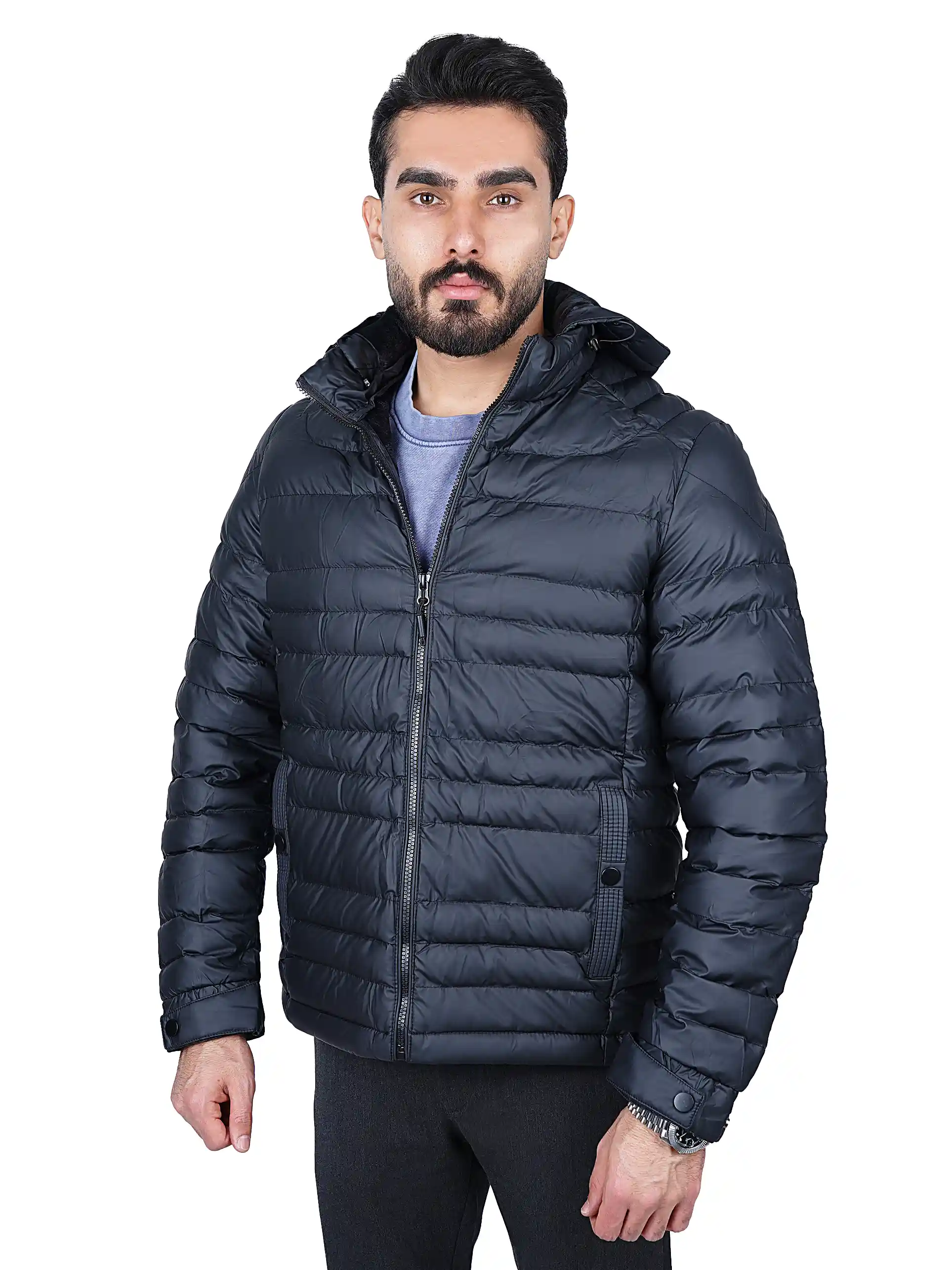کاپشن زمستانی بادی کلاه دار چرم 