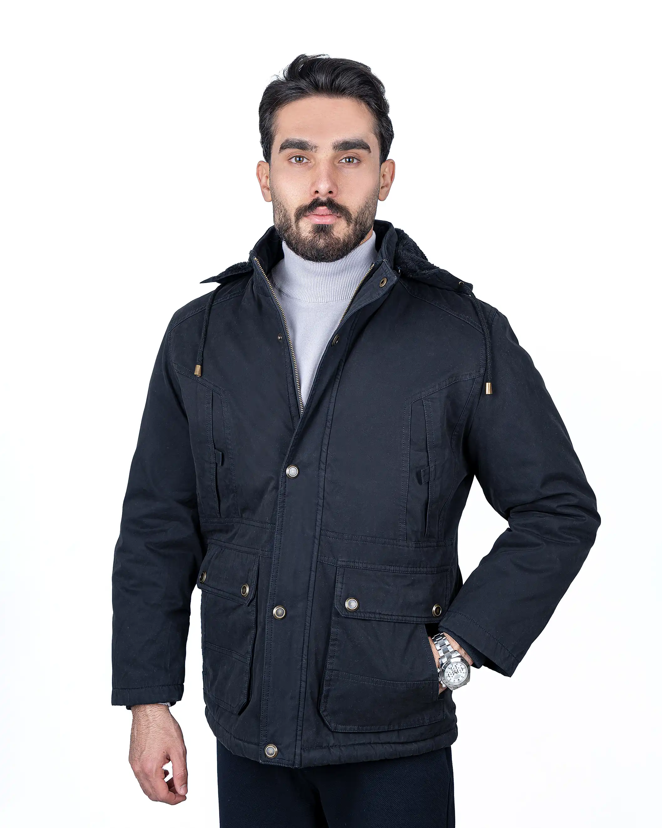 کاپشن زمستانی پارکا خزدار کتان 